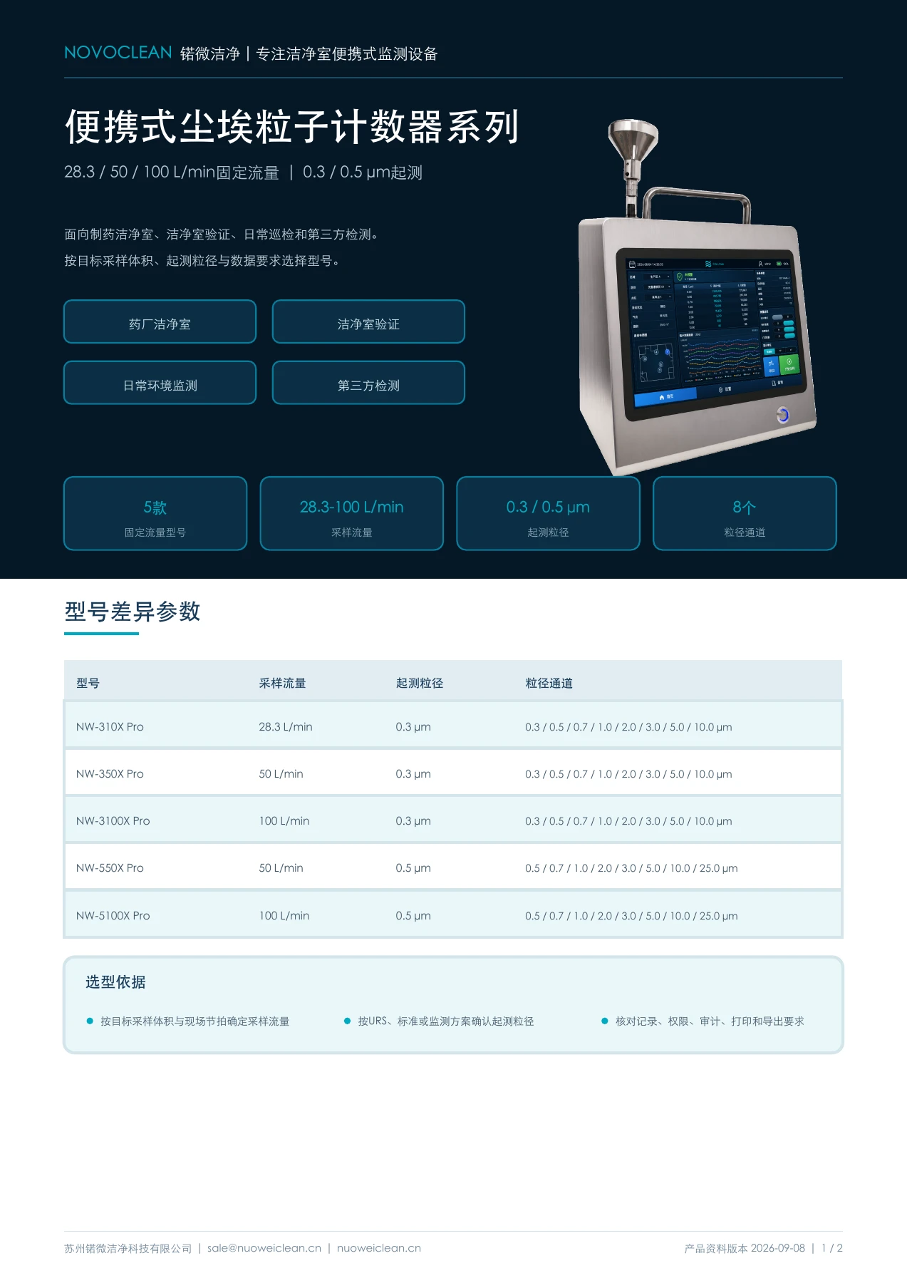 便携式尘埃粒子计数器系列 产品资料 · 第 1 页